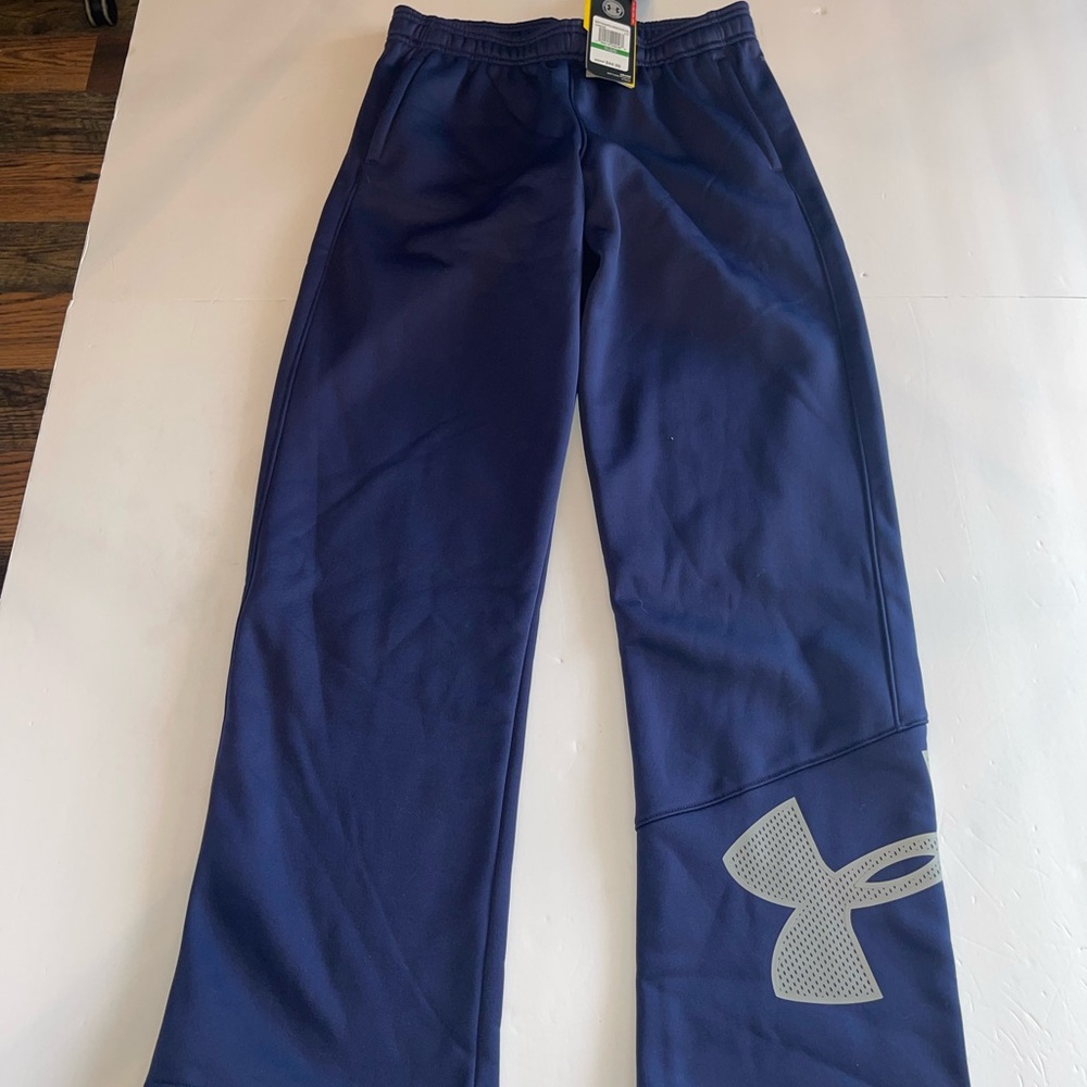 Under Armour Boys NEW YLG Navy Blue Loose Storm Logo Athletic Pants NWTS